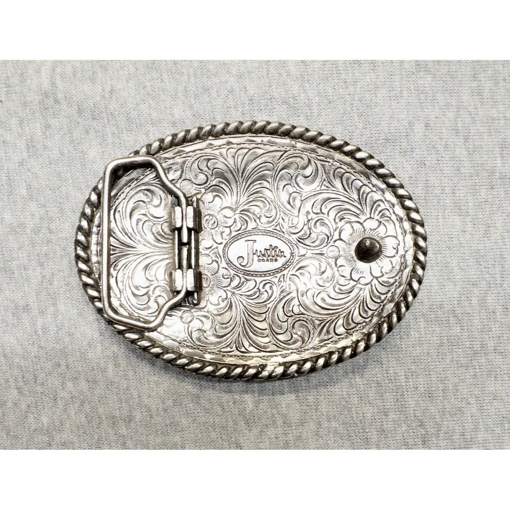 Justin Boots Western Silver Belt Buckle 3.5